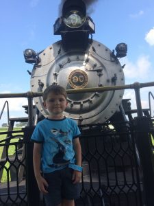 Jason, my son, with a steam train.